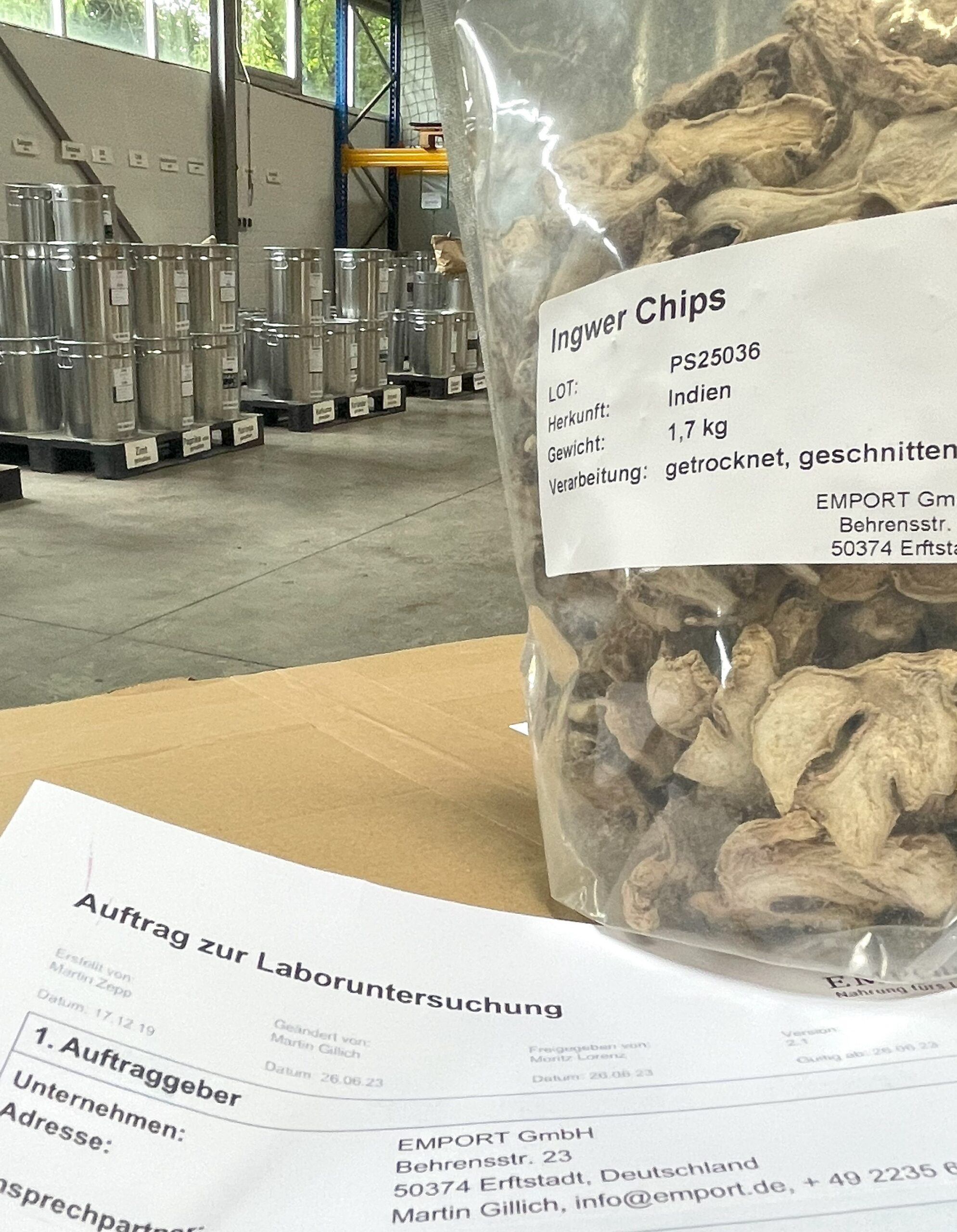 Ingwer Chips für Laboranalyse